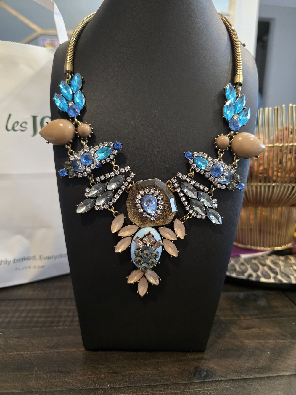 Blue and Nude Crystal Statement Necklace